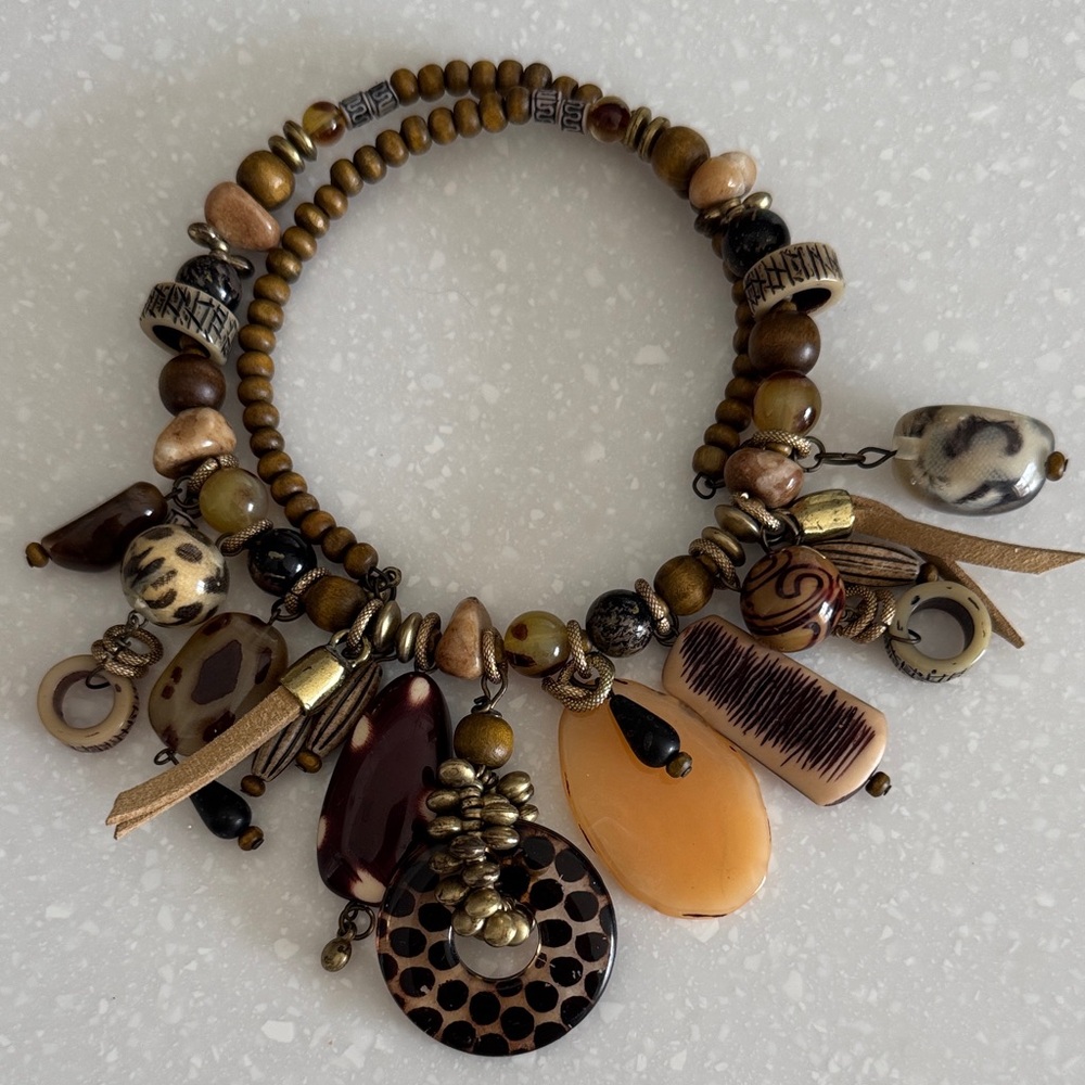 Vintage Necklace Oversized Earth Tone Wild Exotic Beaded Ovelap Choker